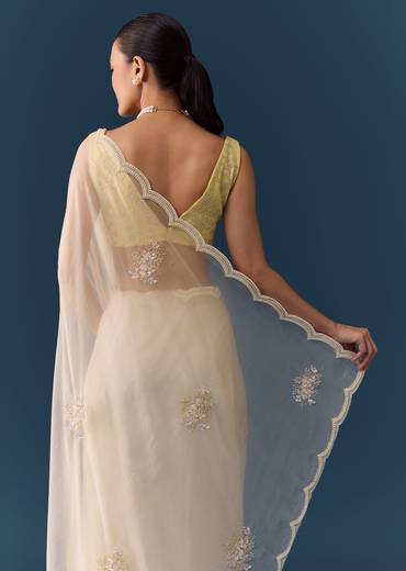Ivory Organza Embellished Saree with Blouse Fabric