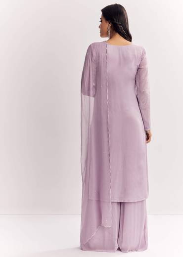Lavender Chinon Kurta Palazzo Suit With Zardosi And Cutdana Dupatta