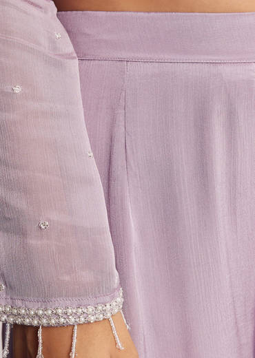 Lavender Chinon Kurta Palazzo Suit With Zardosi And Cutdana Dupatta