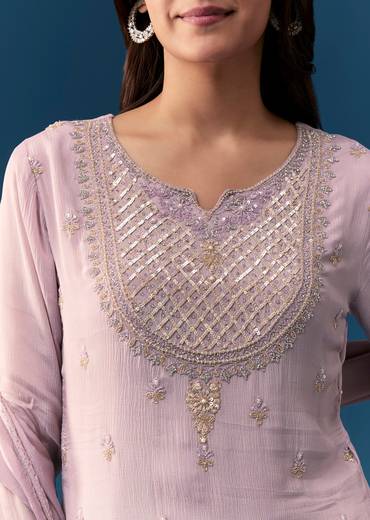 Lavender Chinon Palazzo Set With Sequins And Stone Work.