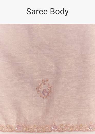Lavender Glossy Finish Crushed Tissue Saree With Cutdana Moti Embroidery