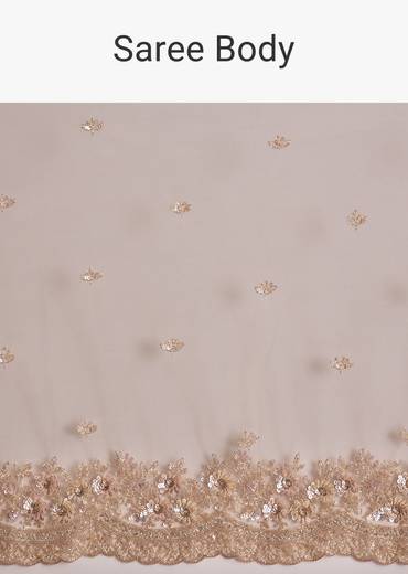 Lavender Net Saree With Scalloped Border