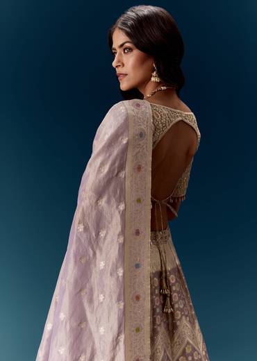 Lavender Banarasi Embroidered Bridal Lehenga With Dupatta