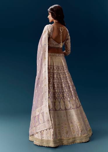 Lavender Purple Banarasi Embroidered Bridal Lehenga And Dupatta