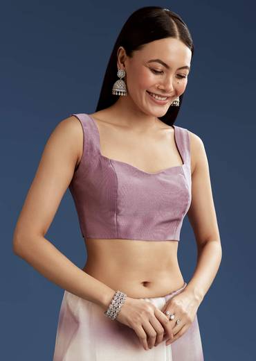 Lavender Shaded Glass Tissue Stone Embellished Saree With Cutdana And Beads