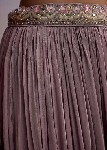 Lavender Silk Palazzo Suit With Stone Work And Printed Kurta