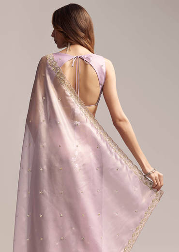 Lavender Tissue Saree With Cutdana And Butti Embroidery