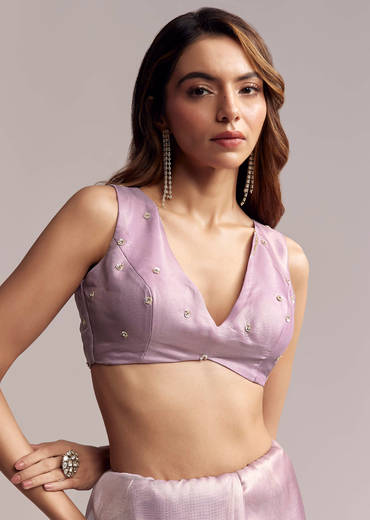 Lavender Tissue Saree With Cutdana And Butti Embroidery