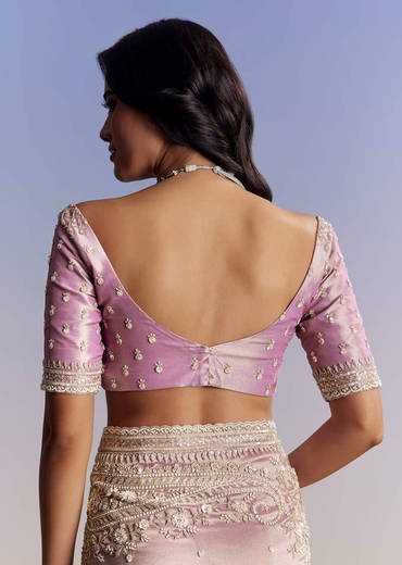Lavender Tissue Saree With Cutdana Sequin And Bead Embroidery