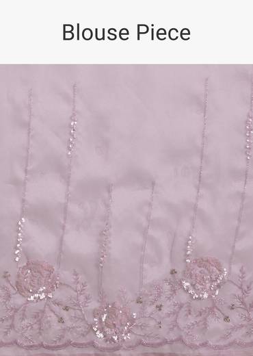 Lavender Tissue Saree With Floral Embroidery And Scallop Border