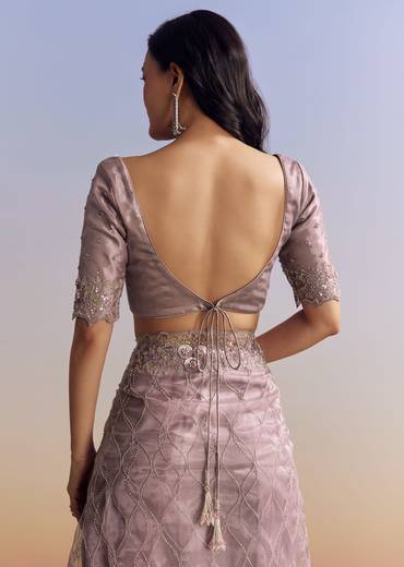 Lavender Tissue Saree With Floral Jaal