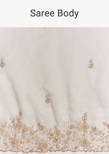 Lavender Tissue Saree With Floral Motifs In Moti Beads And Sequins