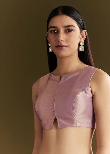 Lavender Tissue Silk Embroidered Saree With Scallop Border