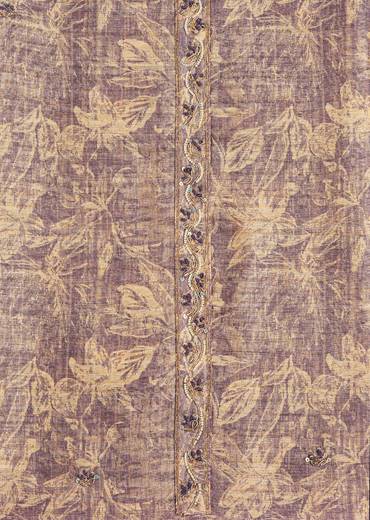 Lavender Tussar Unstitched Suit Set With Floral Print And Zari Work