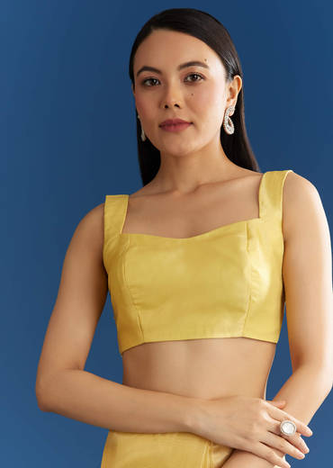 Lemon Yellow Organza Tissue Saree With Beaded Border