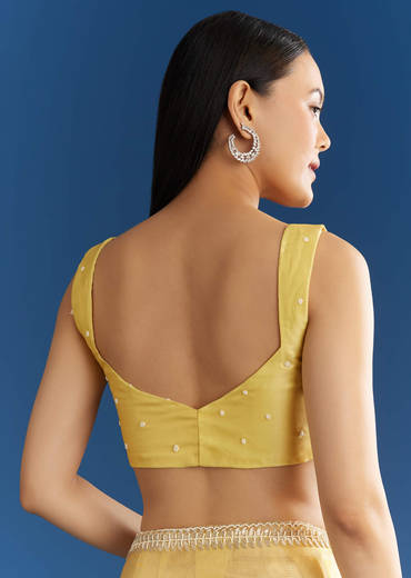 Lemon Yellow Organza Tissue Saree With Beaded Border