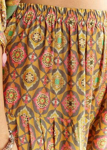 Light Aqua Green Cotton Muslin Kaftaan With Printed Dhoti