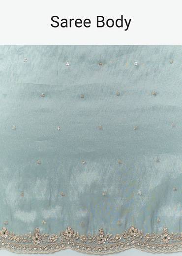 Light Blue Tissue Silk Saree With Cutdana Beads And Sequin Embroidery