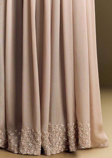 Light Brown Kurta Set With Sequins Palazzo And Dupatta