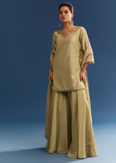 Light Green Chanderi Kurta Palazzo Set With Organza Dupatta