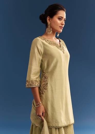Light Green Chanderi Kurta Palazzo Set With Organza Dupatta