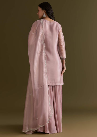 Light Lavender Tissue Kurta Sharara Set With Sequins And Cutdana Work