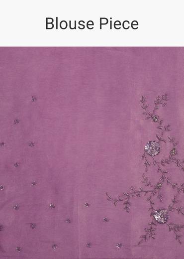 Light Lavender Tissue Saree With Floral Embroidered Scallop Border