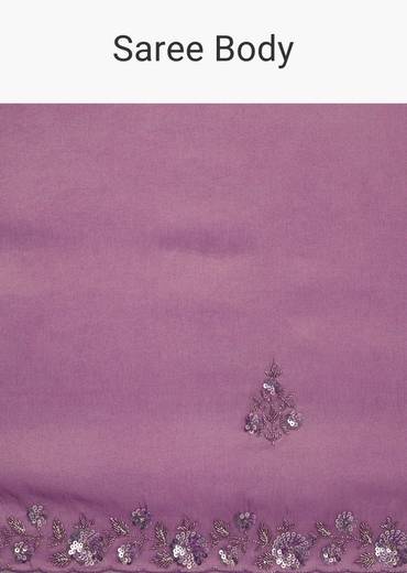 Light Lavender Tissue Saree With Floral Embroidered Scallop Border