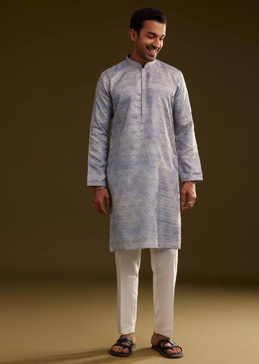 Light Lilac Silk Geometric Printed Kurta Set