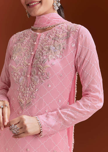 Light Pink Chinon Sharara Set With Cutdana And Sequins