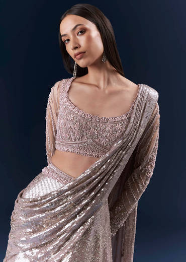 Lilac  Imported Sequins Crop Top And Palazzo Pants With Attached Dupatta