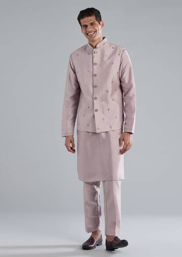 Lilac Kurta Jacket Set With Cut Dana Detailing