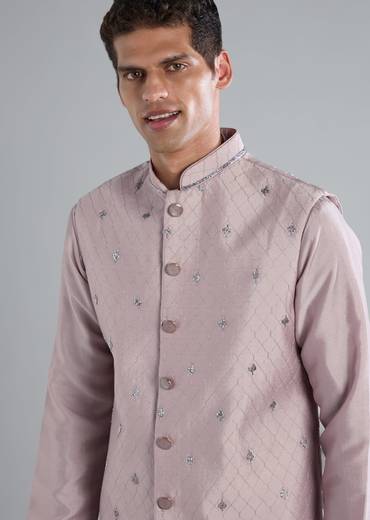 Lilac Kurta Jacket Set With Cut Dana Detailing