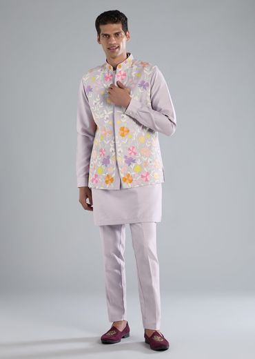 Lilac Kurta Jacket Set With Dori Work Detailing