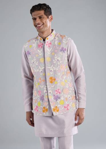 Lilac Kurta Jacket Set With Dori Work Detailing