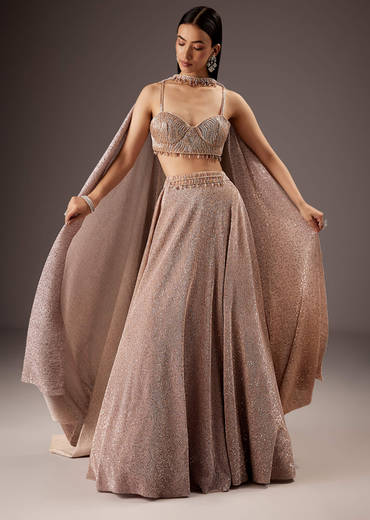 Lilac Purple Fancy Bridesmaid Lehenga With Elegant Choker Cape Dupatta