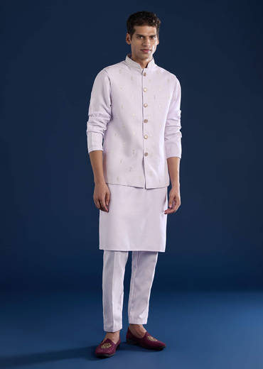 Lilac Silk Jacket Kurta Set with Sequin Embroidery