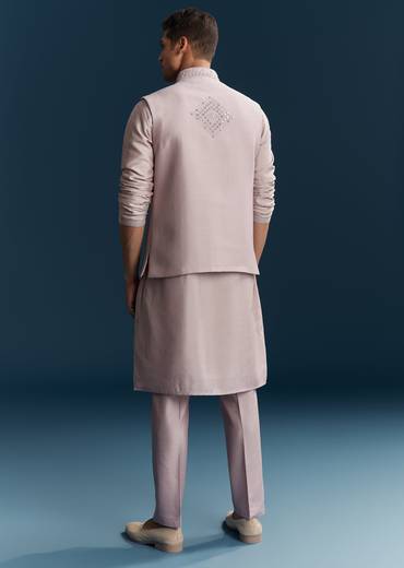 Lilac Silk Kurta Jacket Set With Thread And Mirror Work