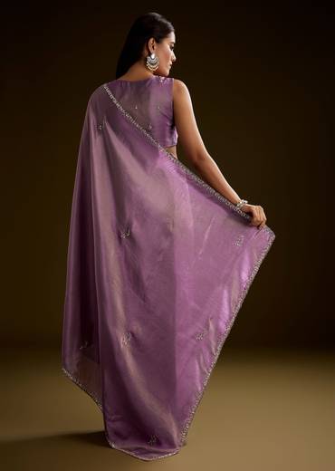 Lilac Tissue Saree With Cutdana Embroidery And Scallop Border