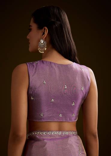 Lilac Tissue Saree With Cutdana Embroidery And Scallop Border