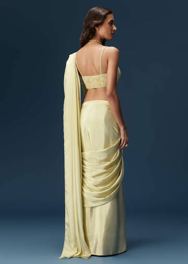 Lime Green Ready Pleated Saree With Belt And Blouse