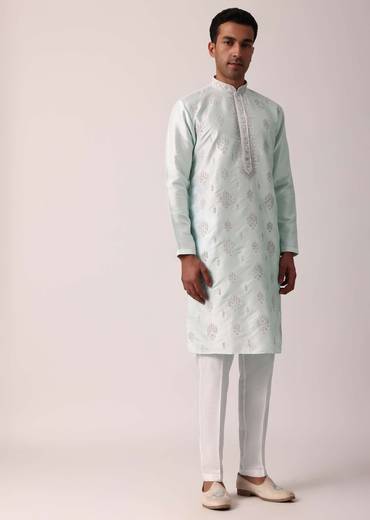 Majestic Blue Silk Kurta Set For Men