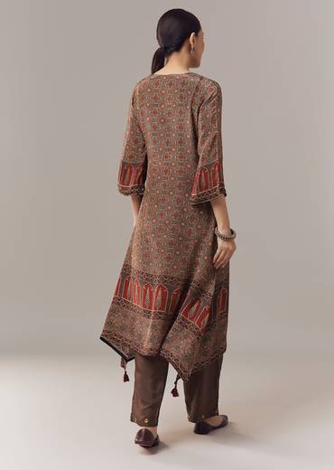 Maroon Coord Set In Ajrakh Print With Sequins Work