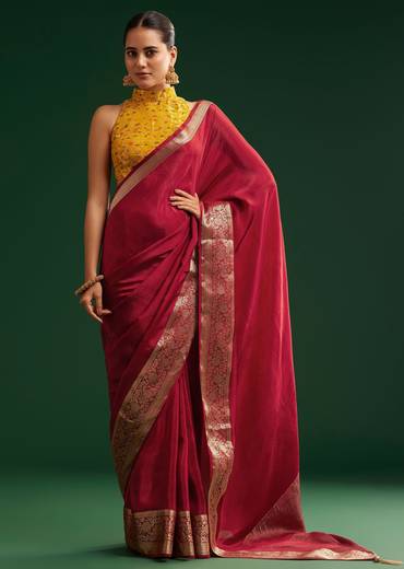 Maroon Dola Silk Saree With Zari Woven Border And Pallu