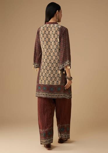 Maroon Indie Printed Crepe Kurta and Pant Set