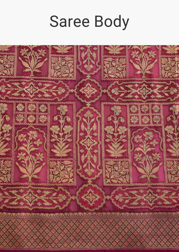 Maroon Khadhi Georgette Saree With Floral And Geometric Zari Work