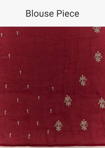 Maroon Satin Embroidered Saree With Scallop Border