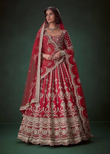 Maroon Silk Bridal Lehenga Set with Two Duapattas