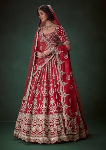 Maroon Silk Bridal Lehenga Set with Two Duapattas