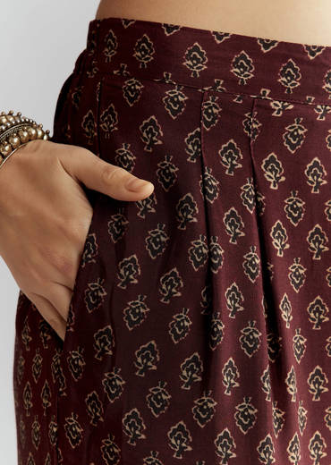 Maroon Viscose Co Ord Set With Floral Print